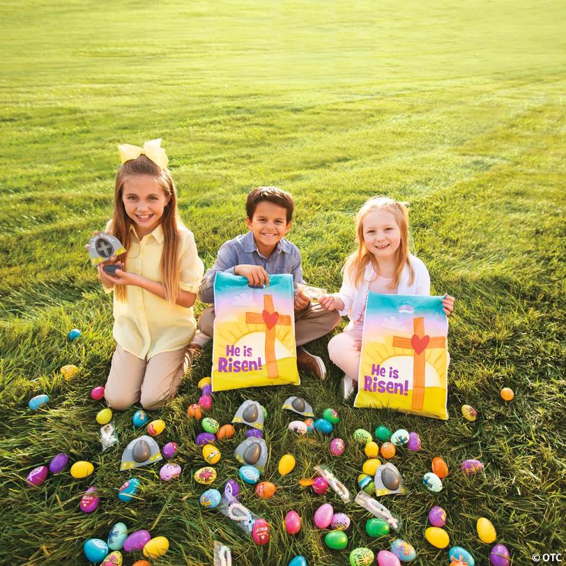 4 1/2" Glow-in-the-Dark He Has Risen Tomb Plastic Easter Eggs with Cross - 12 Pc.