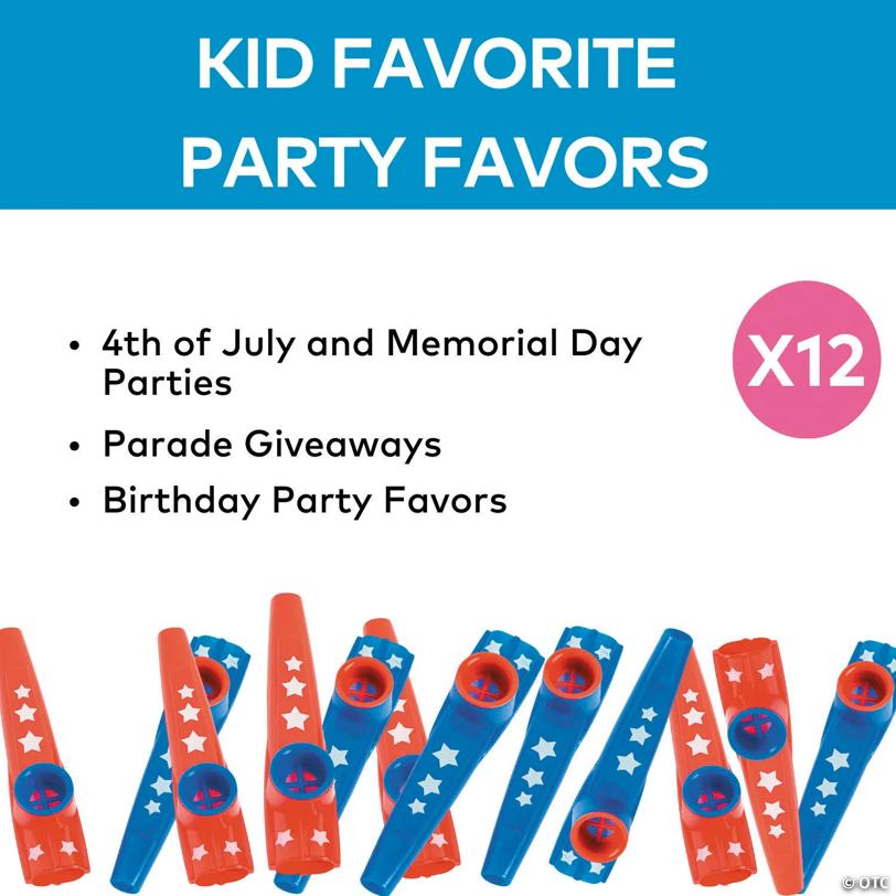 4 1/2" Patriotic Red & Blue Stars Plastic Kazoos – 12 Pc.