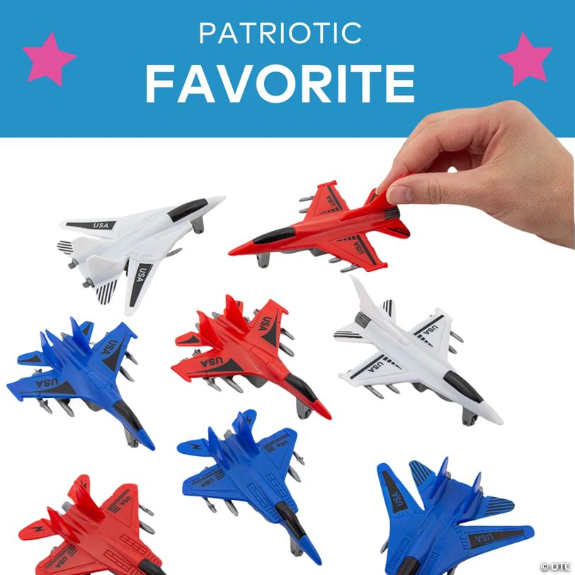 4 1/2" x 4" Patriotic USA Pull-Back Plastic Fighter Jets - 12 Pc.