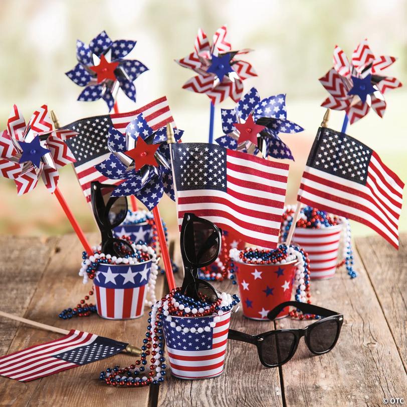4 1/4" Stars & Stripes Plastic Pinwheels with Stick - 36 Pc.