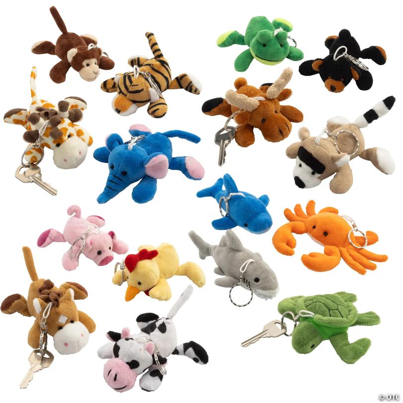4 3/4" Mini Animal Stuffed Characters Keychain Assortment – 48 Pc.