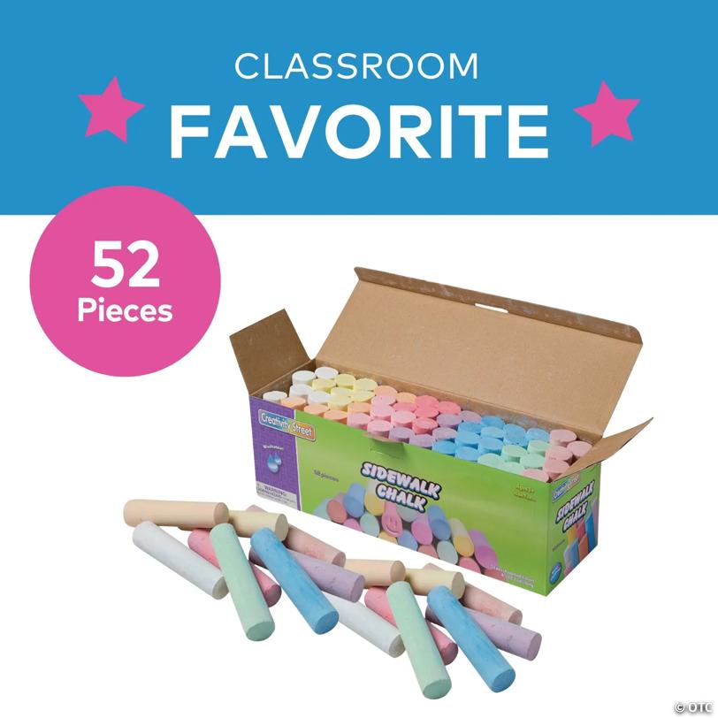 4" Assorted Bright Colors Sidewalk Chalk Art Supplies - 52 Pc.