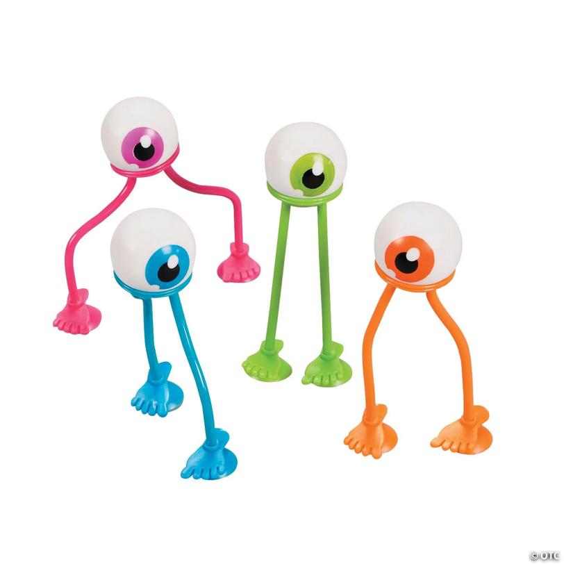 4" Eyeballs with Suction Feet Bright Vinyl Bendable Toys - 24 Pc.