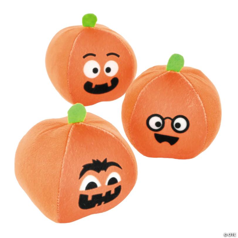4" Halloween Funny Face Orange Stuffed Pumpkins - 12 Pc.