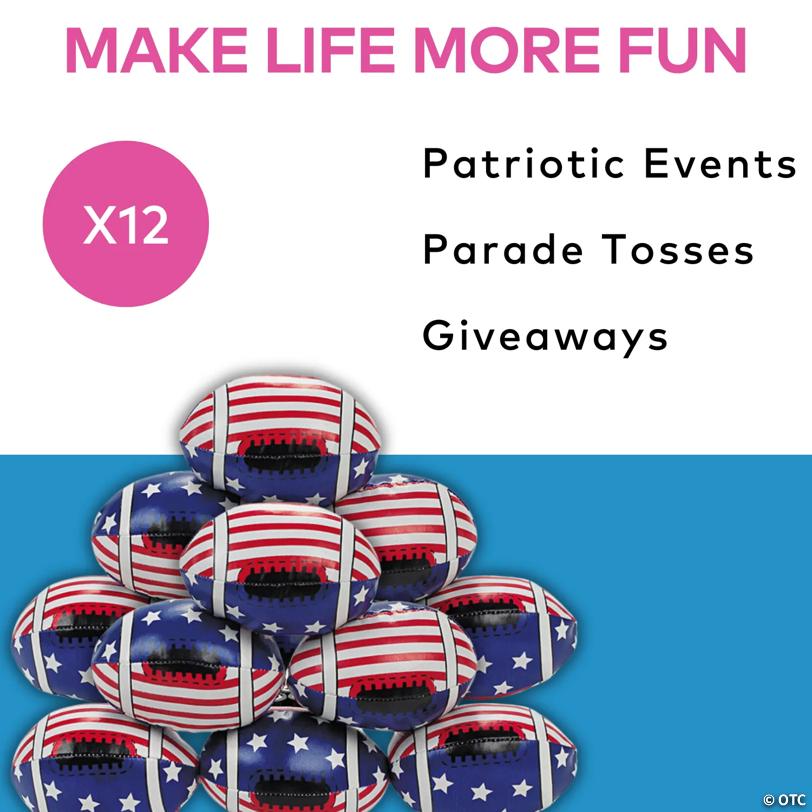 4" Mini Classic Patriotic Stars & Stripes Vinyl Footballs - 12 Pc.