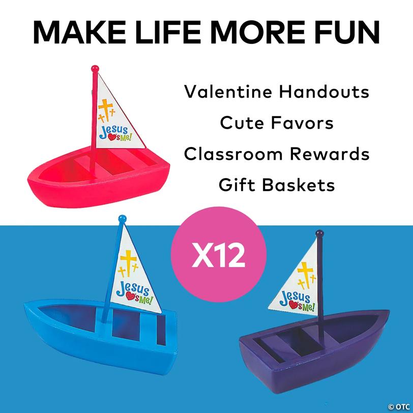 4" x 4" Mini Valentine's Day Jesus Loves Me Toy Boats - 12 Pc.