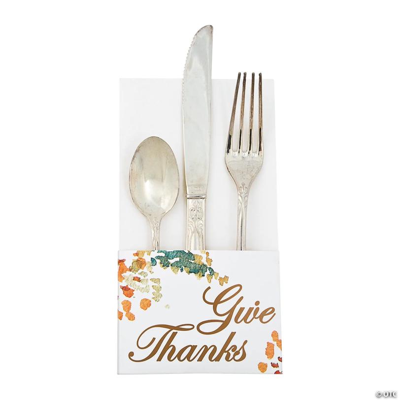 4" x 7 1/2" Fall Give Thanks Cardstock Silverware Holders – 12 Pc.