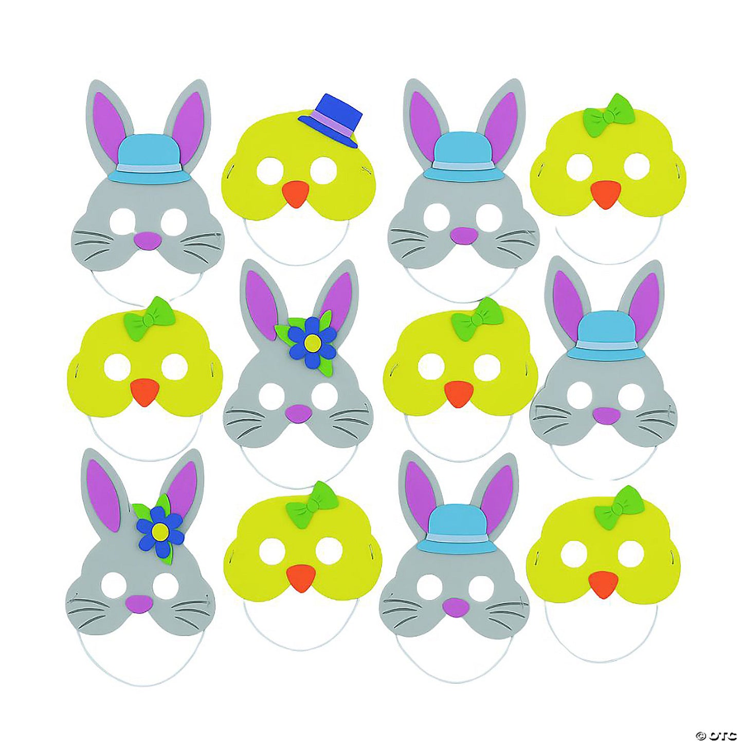 5 1/2" – 9 1/2" Easter Bunny & Chick Foam Half Masks - 12 Pc.