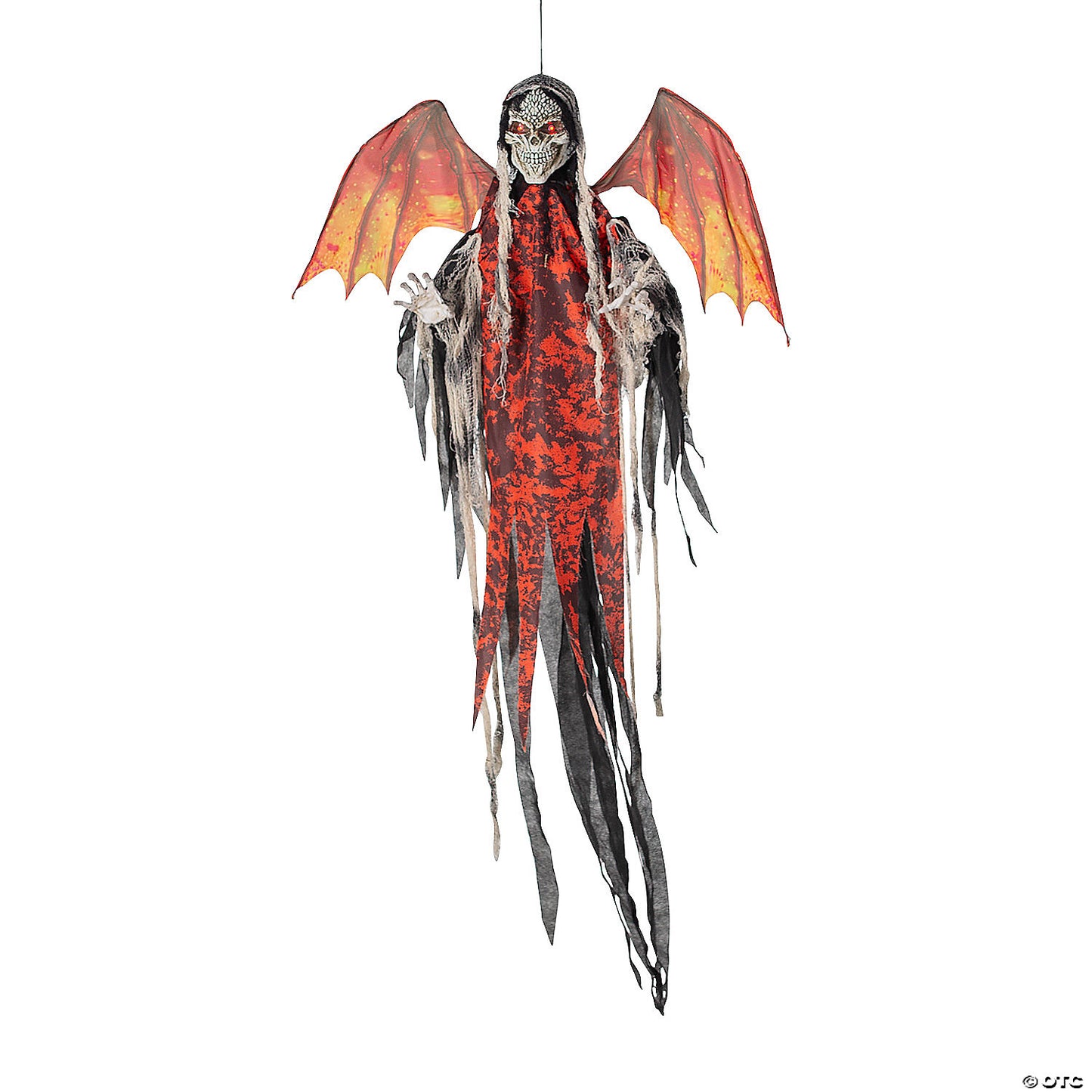 5 Ft. 1/4" Hanging Light-Up Red Skeletal Reaper with Wings Animated Halloween Decoration | USA Decoration®
