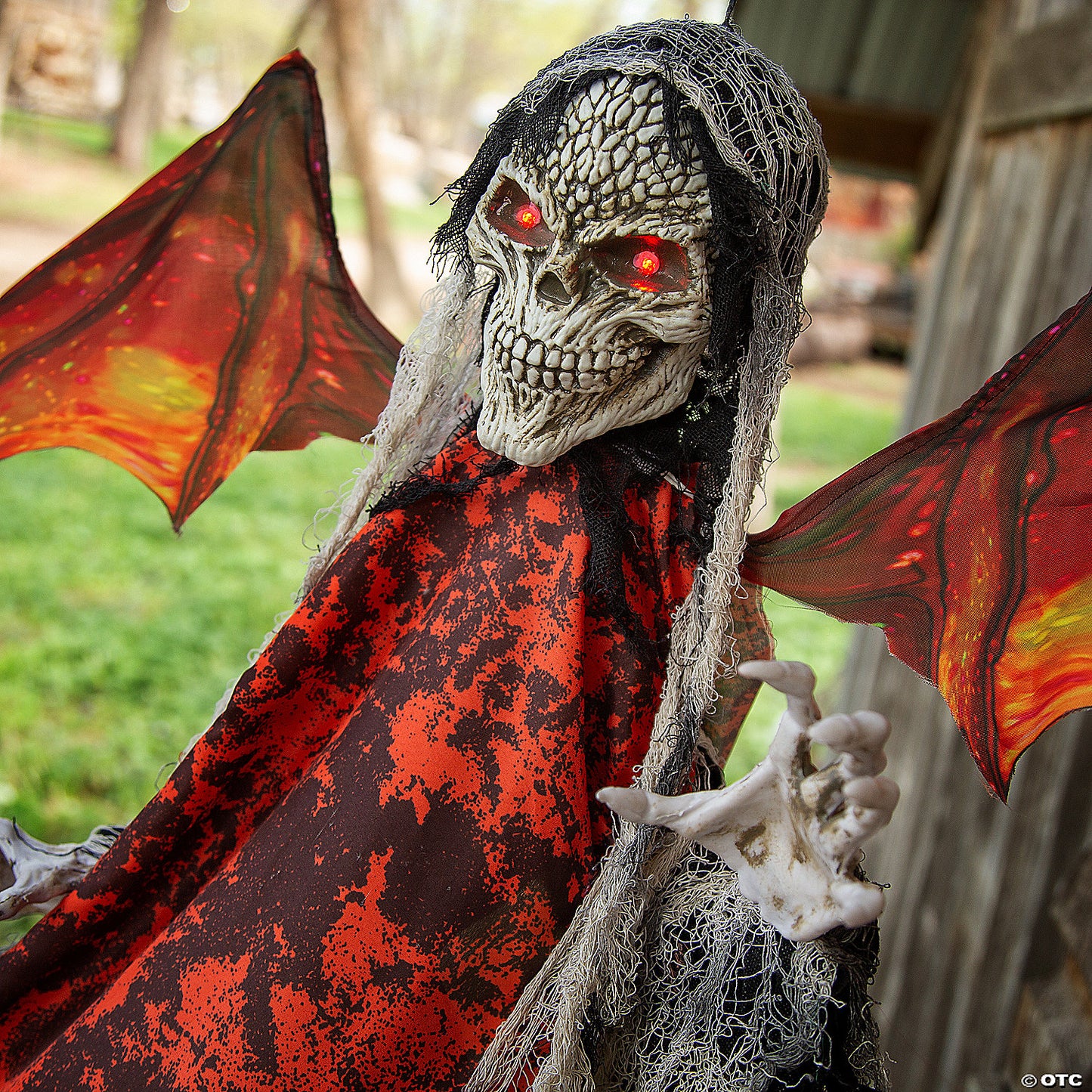 5 Ft. 1/4" Hanging Light-Up Red Skeletal Reaper with Wings Animated Halloween Decoration | USA Decoration®