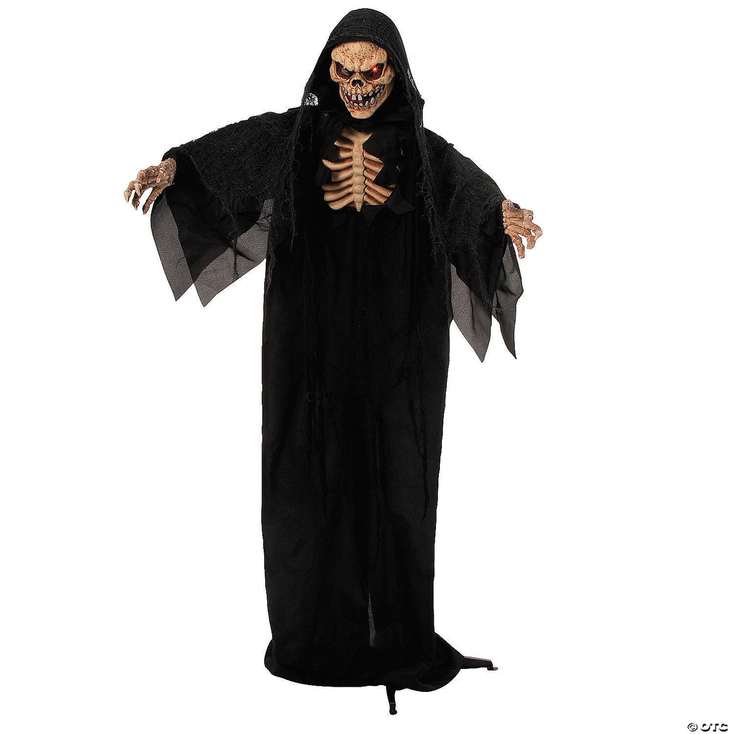 5 Ft. 10 3/4" Animated Standing Skeleton Reaper with Black Cloak Halloween Decoration | USA Decoration®