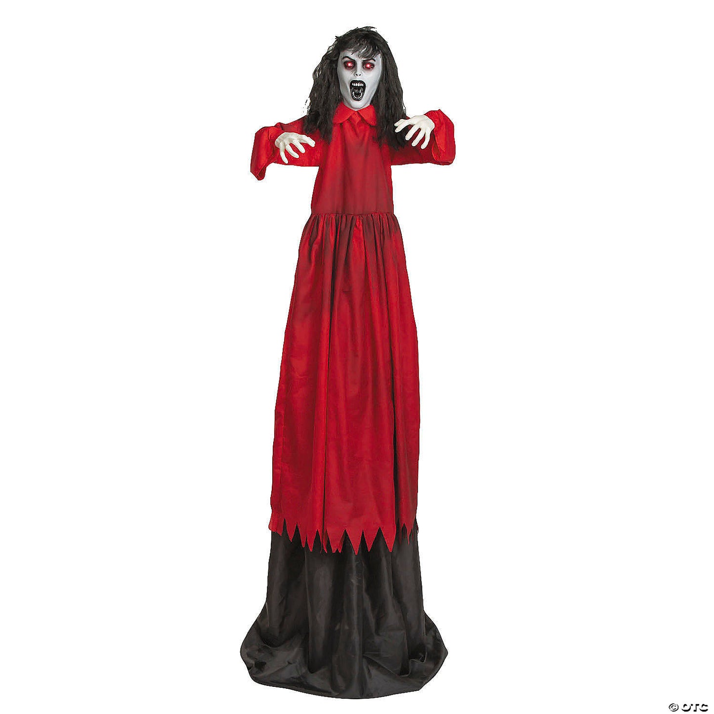 5 Ft. 10 3/4" Animated Standing Up Down Lady in a Red Dress Halloween Decoration | USA Decoration®