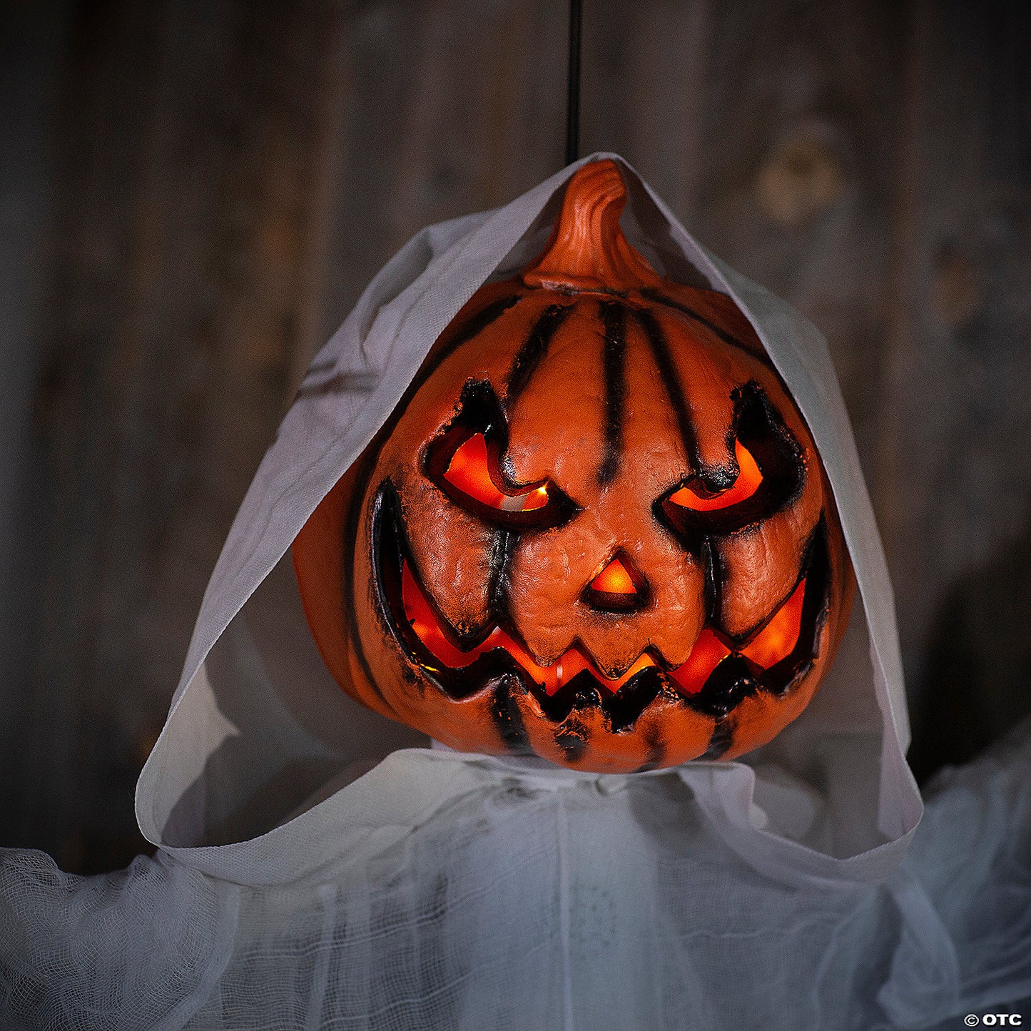 5 Ft. 6" Hanging Animated White Robe Pumpkin Man Halloween Decoration | USA Decoration®
