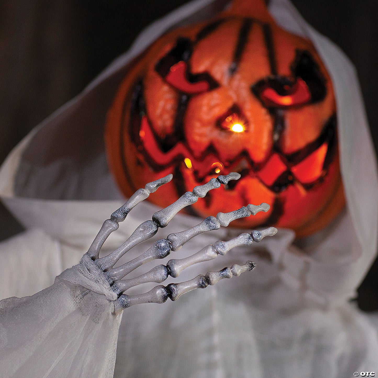 5 Ft. 6" Hanging Animated White Robe Pumpkin Man Halloween Decoration | USA Decoration®