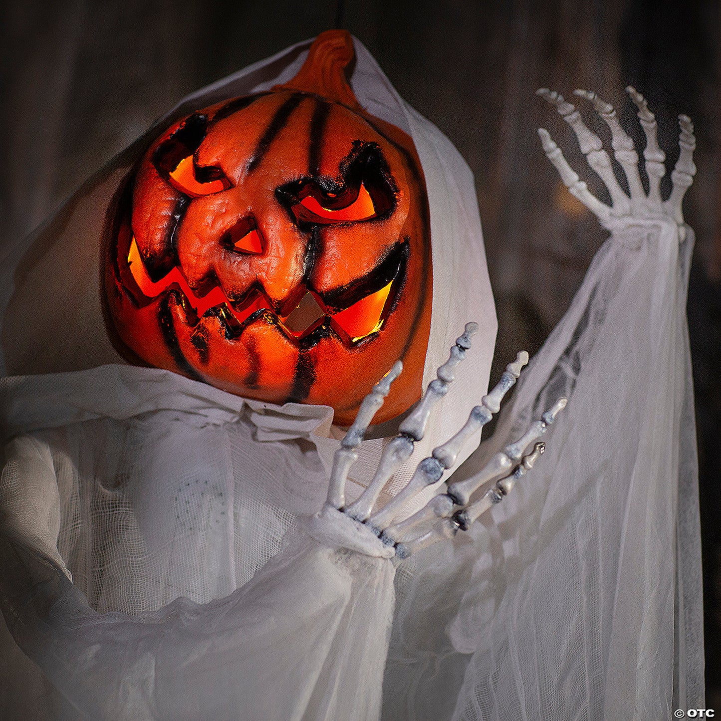 5 Ft. 6" Hanging Animated White Robe Pumpkin Man Halloween Decoration | USA Decoration®