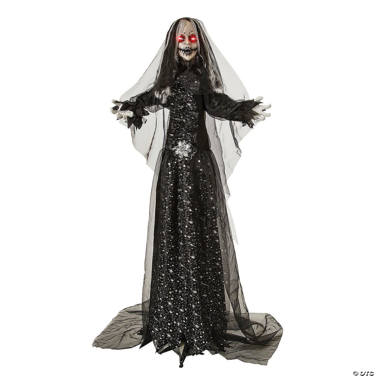 5 Ft. 6" Standing Animated Bride with Black Dress Halloween Decoration | USA Decoration®