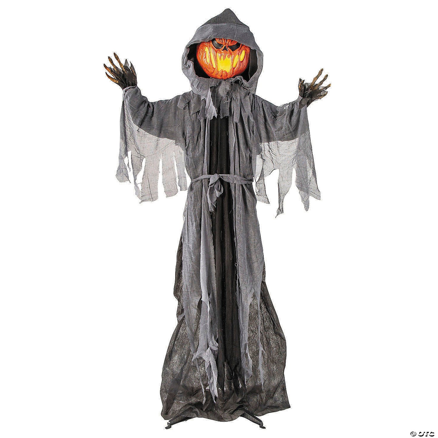 5 Ft 10 3/4" Animated Standing Light-Up Pumpkin Man in Hooded Cloak Halloween Decoration | USA Decoration®