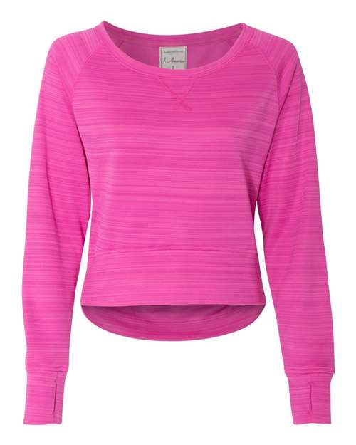 Women's Odyssey Striped Performance Fleece Hi-Low Crewneck Sweatshirt | USA Decoration