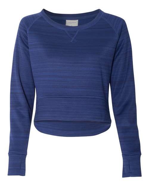 Women's Odyssey Striped Performance Fleece Hi-Low Crewneck Sweatshirt | USA Decoration