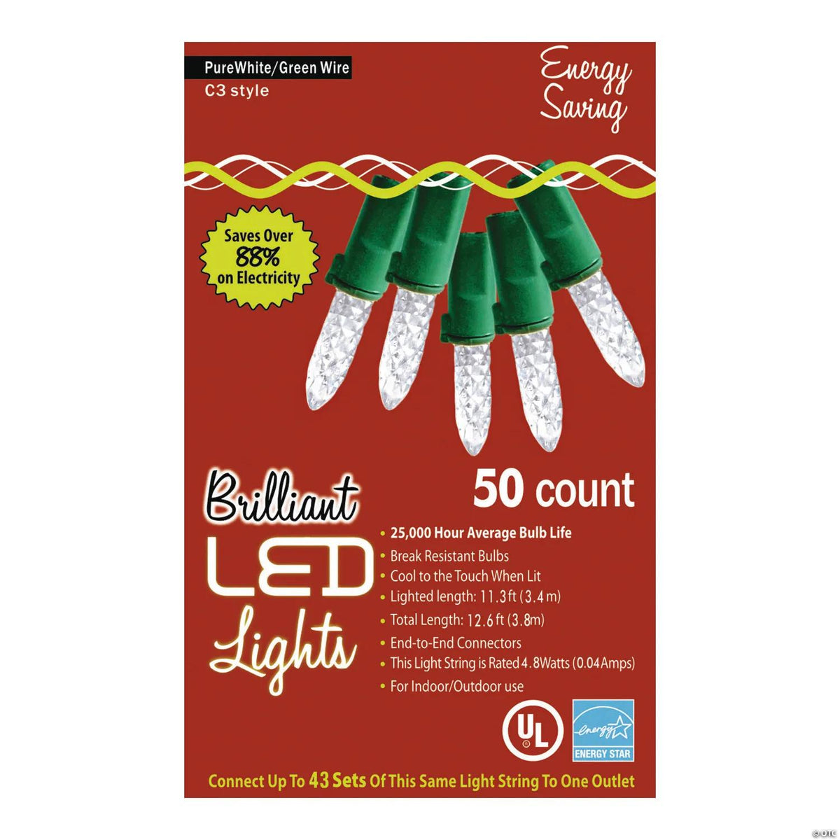 50-count string of clear C3 LED holiday lights