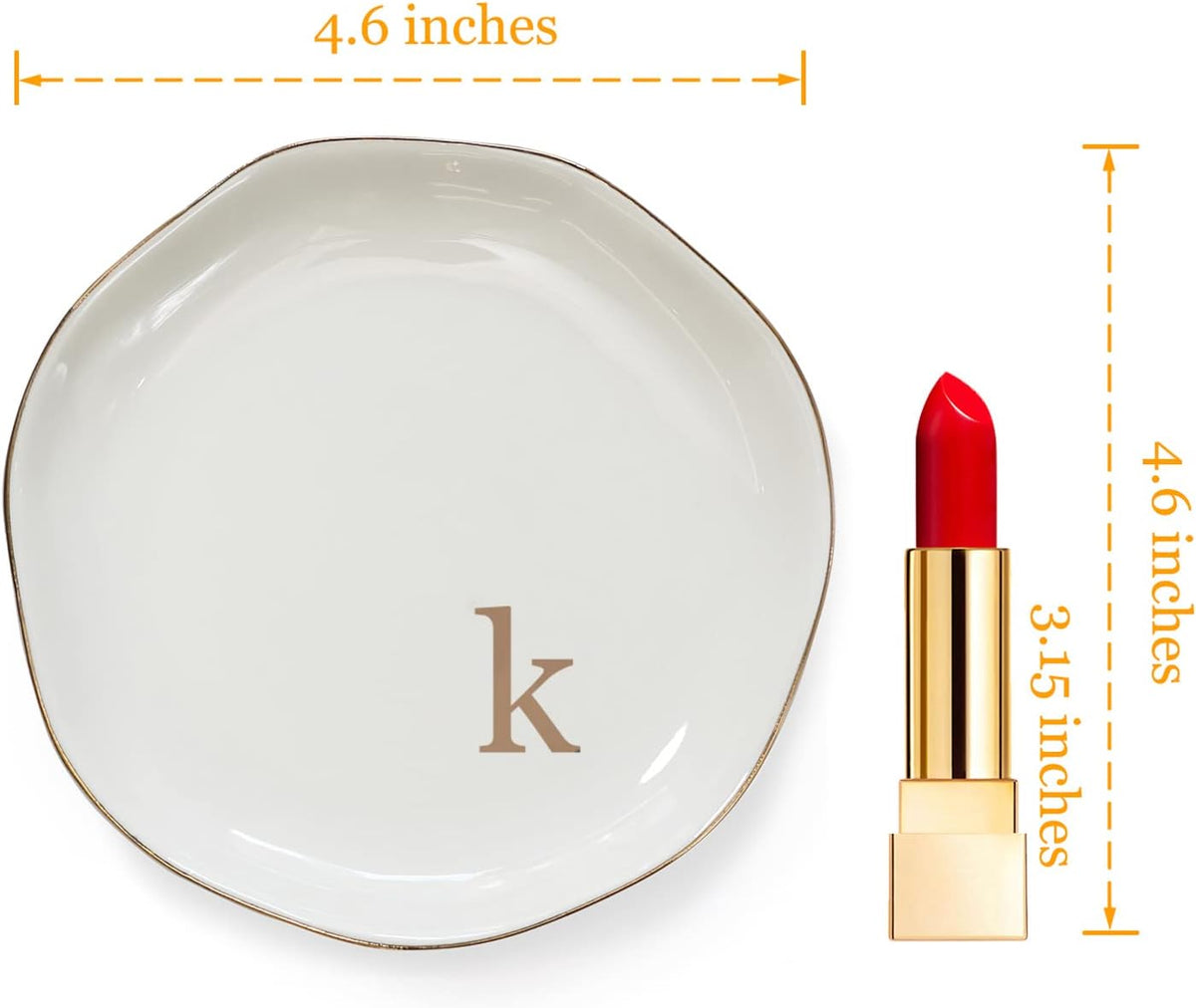 Initials Ring Dish Jewery Tray with Personalized K-Monogrammed Engagement Wedding Gifts for Friends,Sister,Birthday Christmas Gifts for Women,Ceramic White