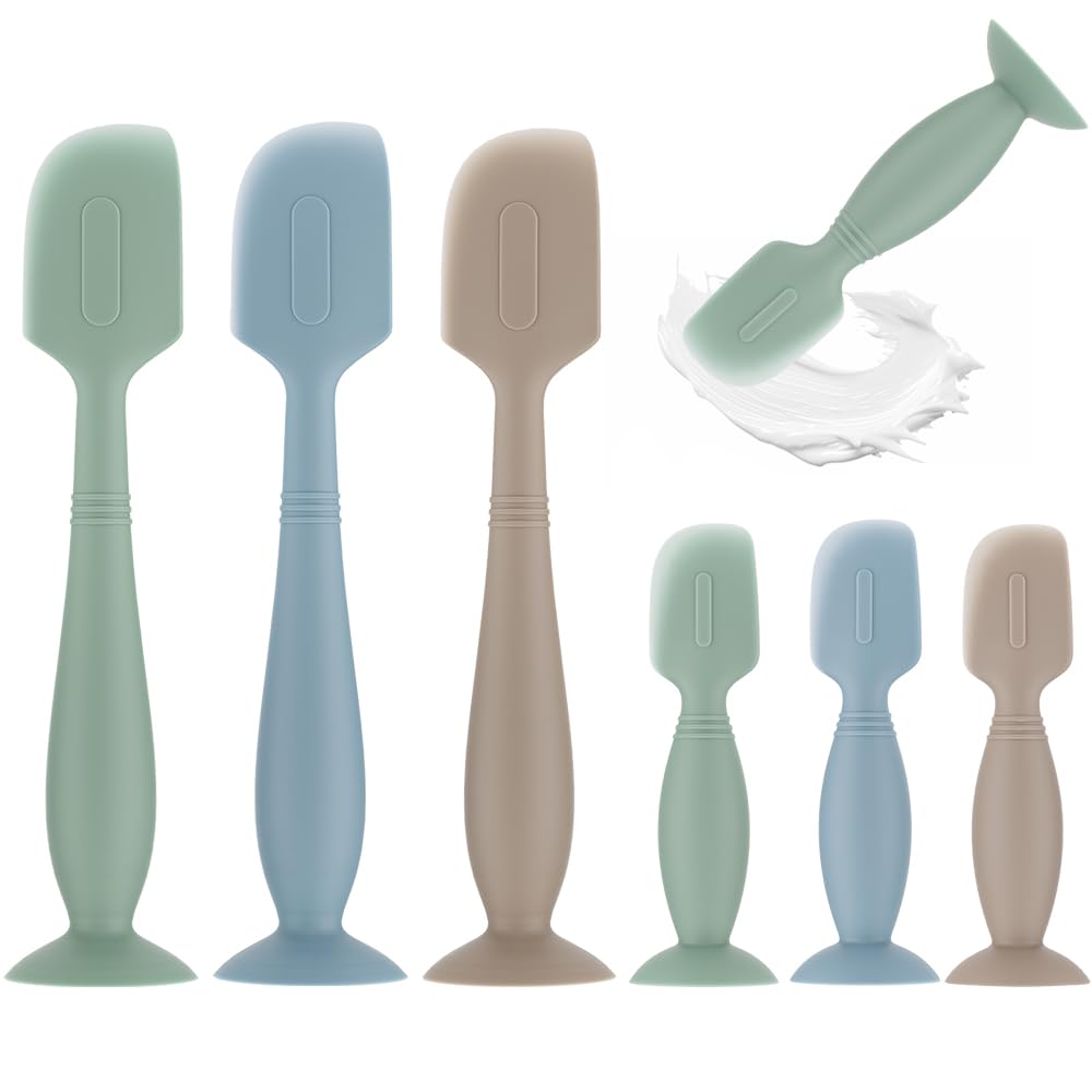 6-Pack Baby Diaper Cream Spatula Soft Silicone Applicator for Newborns & Infants, Butt Paste Spatula in Large & Small Sizes (Green, Khaki, Blue)