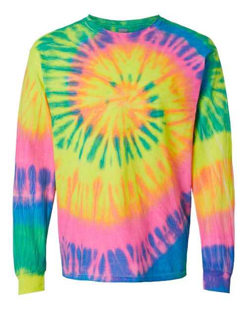 Multi-Color Spiral Tie-Dyed Long Sleeve T-Shirt | USA Decoration