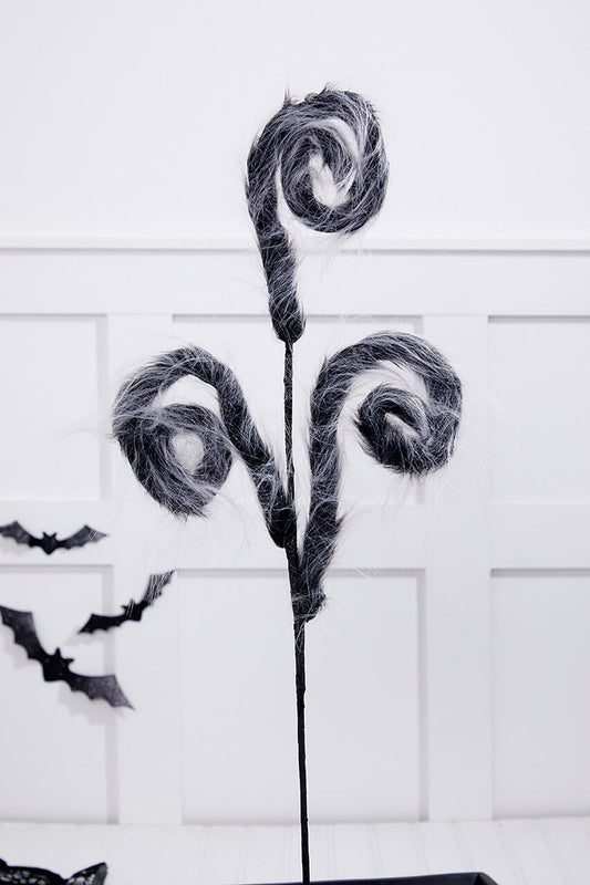 30” Furry Spiral Curly Spray Black/White for Spooky Halloween Decorations