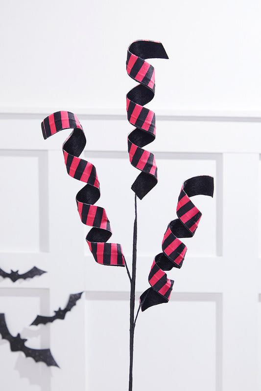 30” Pink & Black Double Sided Fabric Curly Spray for Bold and Festive Halloween Decorations