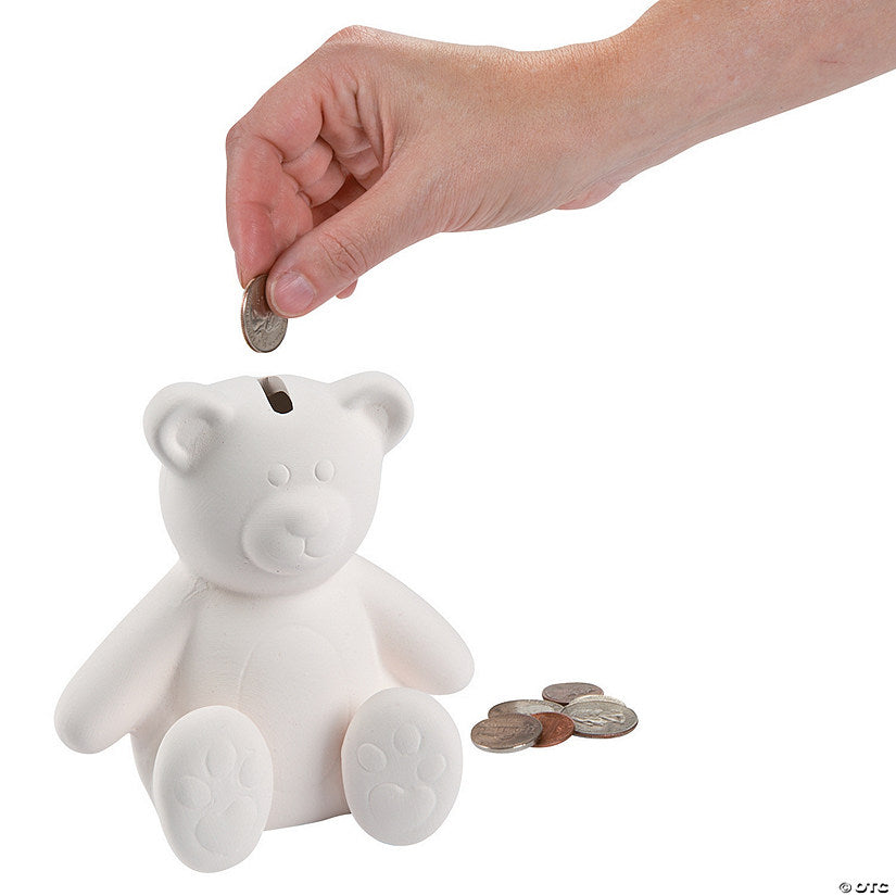 4 1/2" DIY Ceramic Teddy Bear Bank Coloring Crafts - 12 Pcs. | USA Decoration®