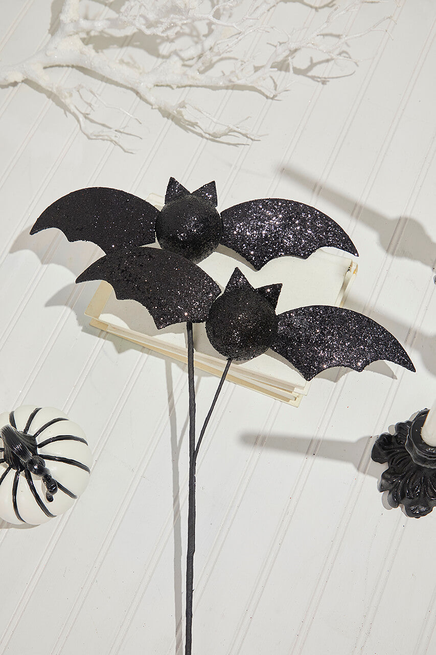 25" Glitter Black Bat Spray for Halloween Decorations