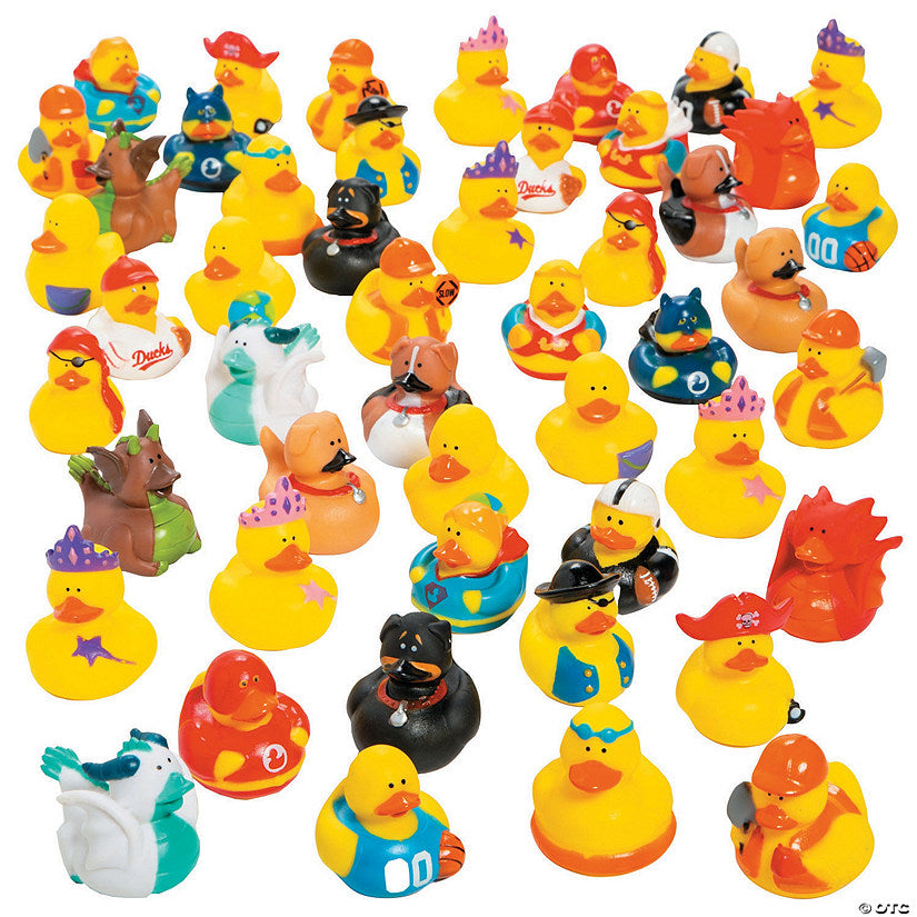 2" Bulk 50 Pc. Silly Character Yellow Rubber Ducks Assortment | USA Decoration®