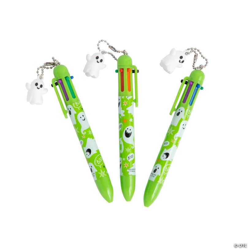 5 1/2" Halloween Plastic Shuttle Pens with Ghost Charm - 12 Pc.