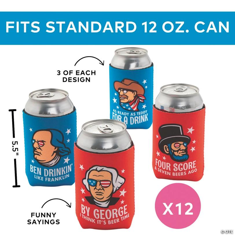 5 1/2" Patriotic Famous Faces Neoprene Can Coolers – 12 Pc.