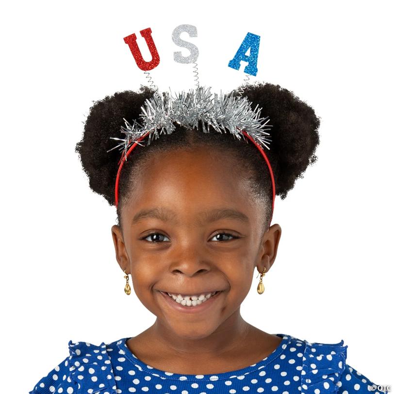 5 1/2" Patriotic Glitter-Letter USA Tinsel Head Boppers - 12 Pc.