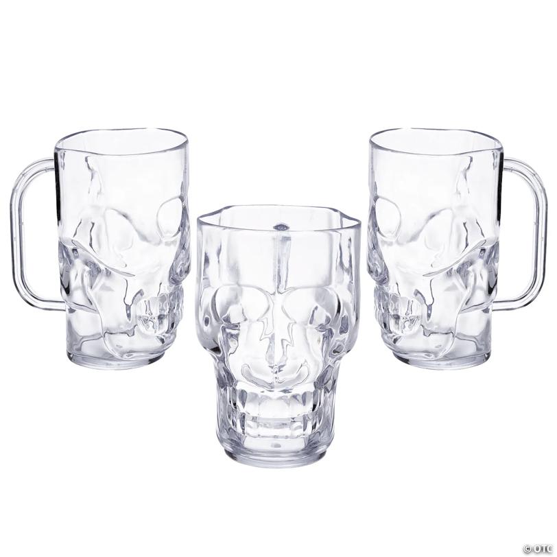 5 1/4" 16 oz. Clear Skull BPA-Free Reusable Plastic Mugs - 12 Ct.