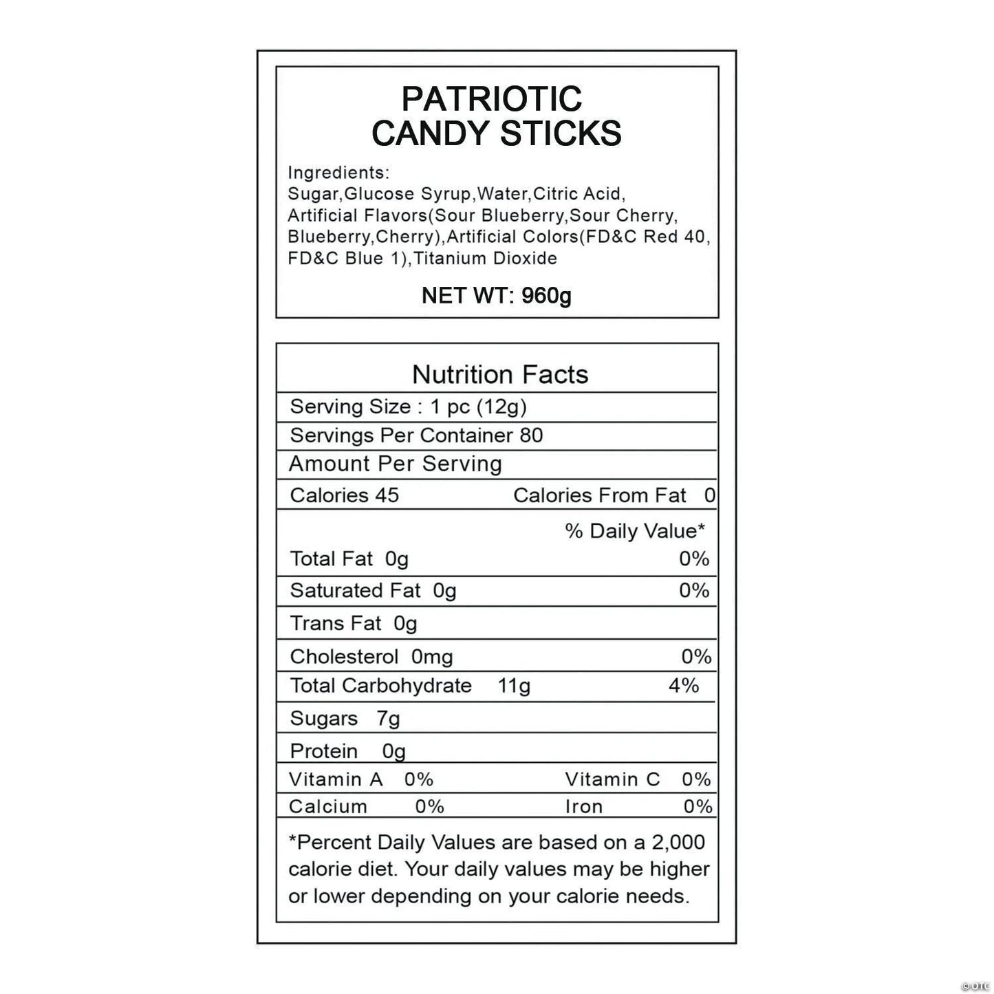5" 2 lbs. Patriotic Red, White & Blue Fruit Flavors Candy Sticks - 80 Pc.