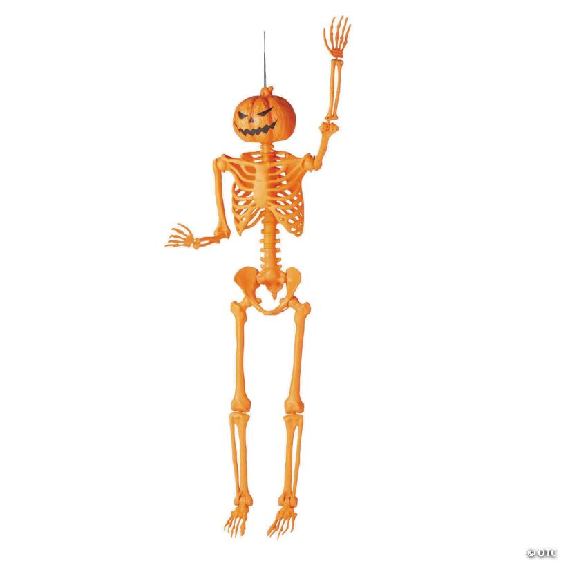 5 Ft. Posable Orange Pumpkinhead Skeleton Halloween Decoration