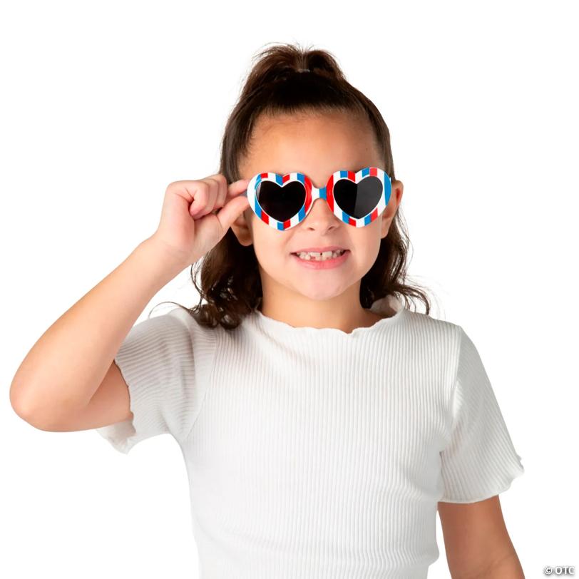 5" Kids Patriotic Stripes Heart-Shaped Plastic Sunglasses - 12 Pc.
