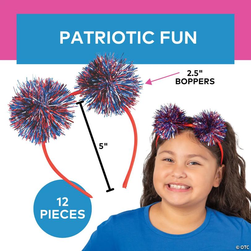 5" Patriotic Tri-Color Tinsel Ball Head Boppers – 12 Pc.