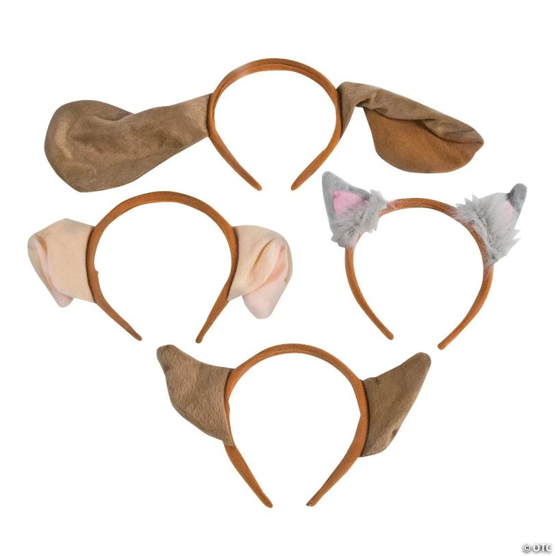 5" Plush Puppy Ear Plastic Headbands Assortment – 12 Pc.