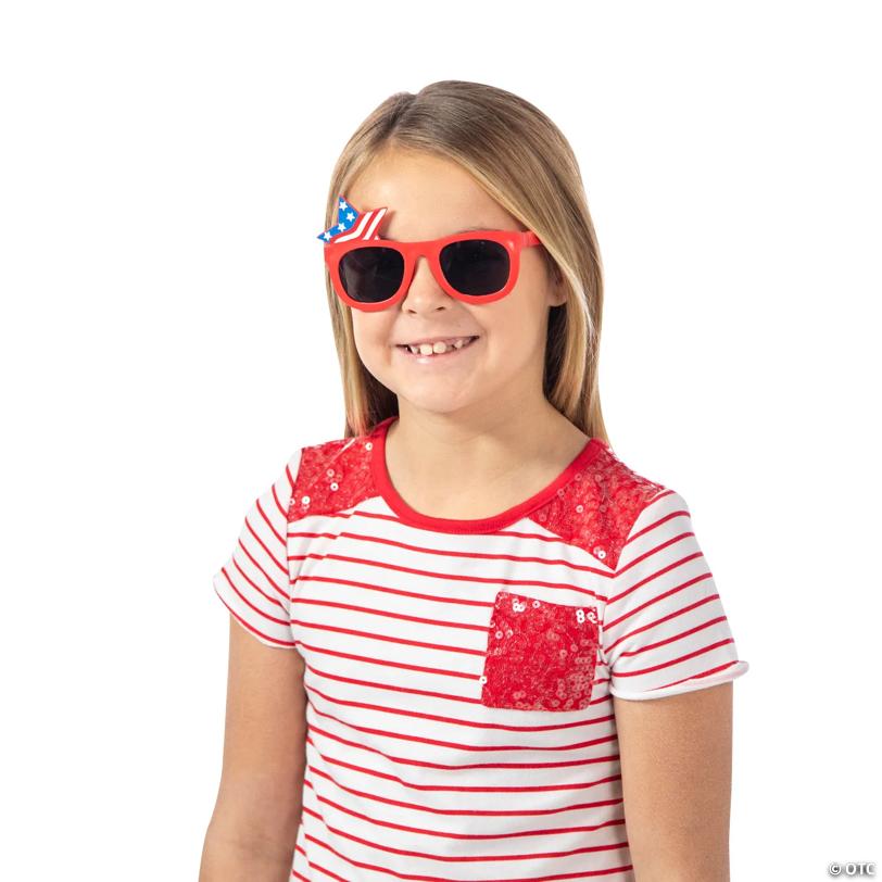 5" x 2 3/4" Kids Patriotic Star Red & Blue Plastic Novelty Sunglasses - 12 Pc.