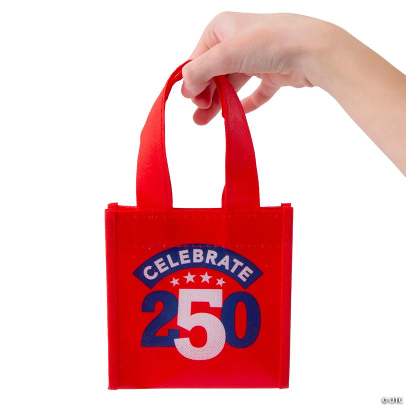 5" x 5" Mini Patriotic America 250th Anniversary Laminated Shopper Tote Bags – 12 Pc.