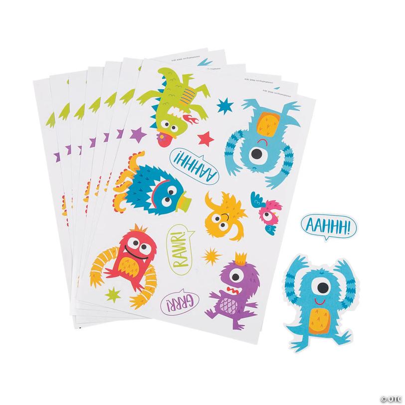 5" x 7" Bright Colors Cute Monster Paper Sticker Sheets - 24 Pc.