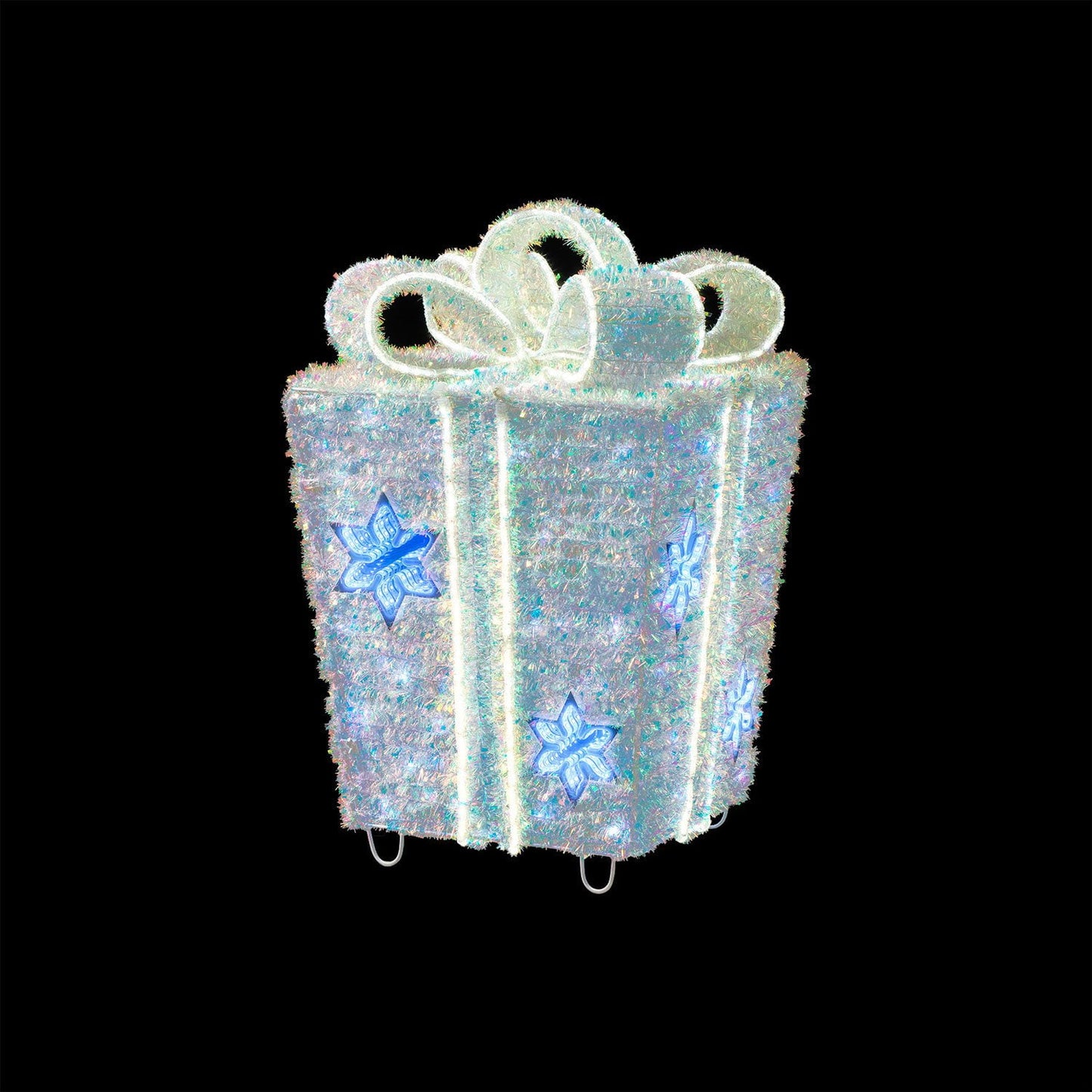 Member's Mark 32" Pre-Lit Iridescent Twinkle Tinsel Gift Box Decor | USA Decoration®