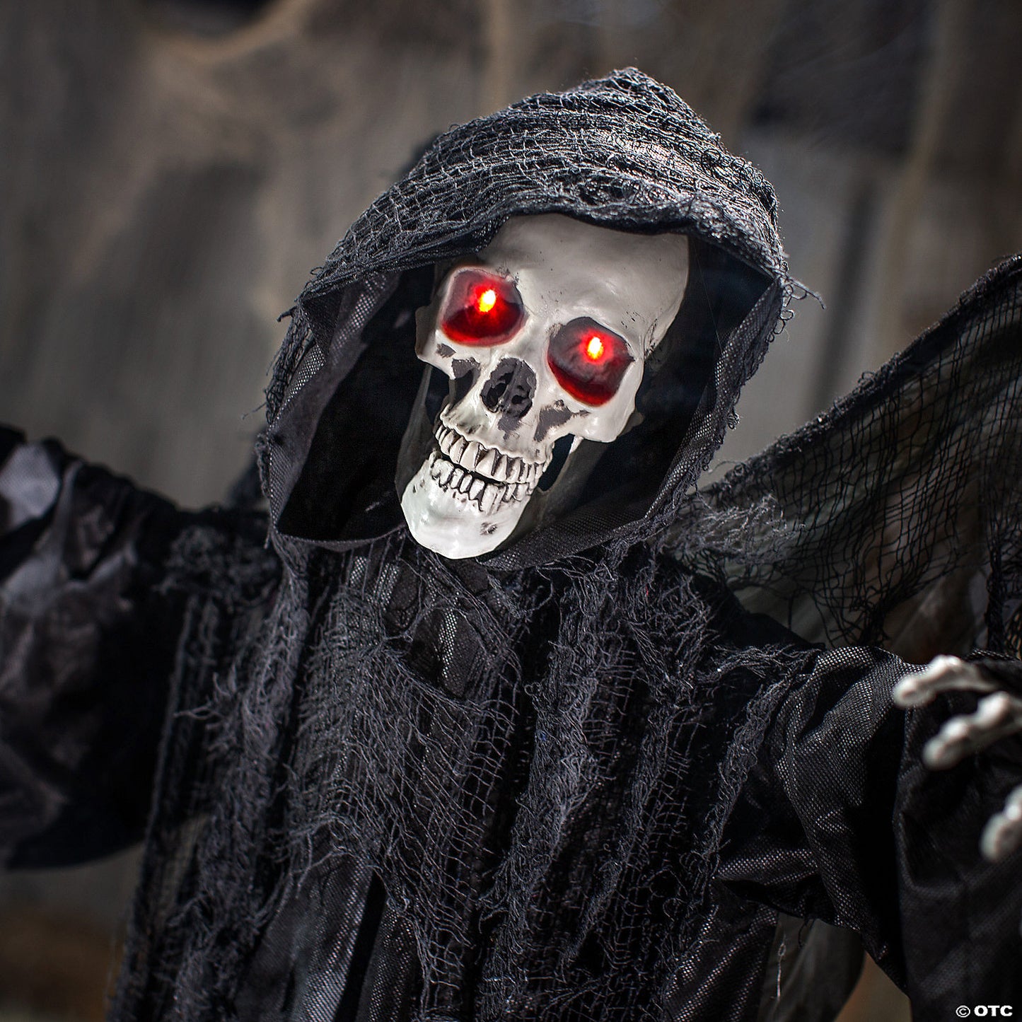 6 Ft. 2 3/4" Skeletal Reaper with Wings Animated Prop Standing Halloween Decoration | USA Decoration®