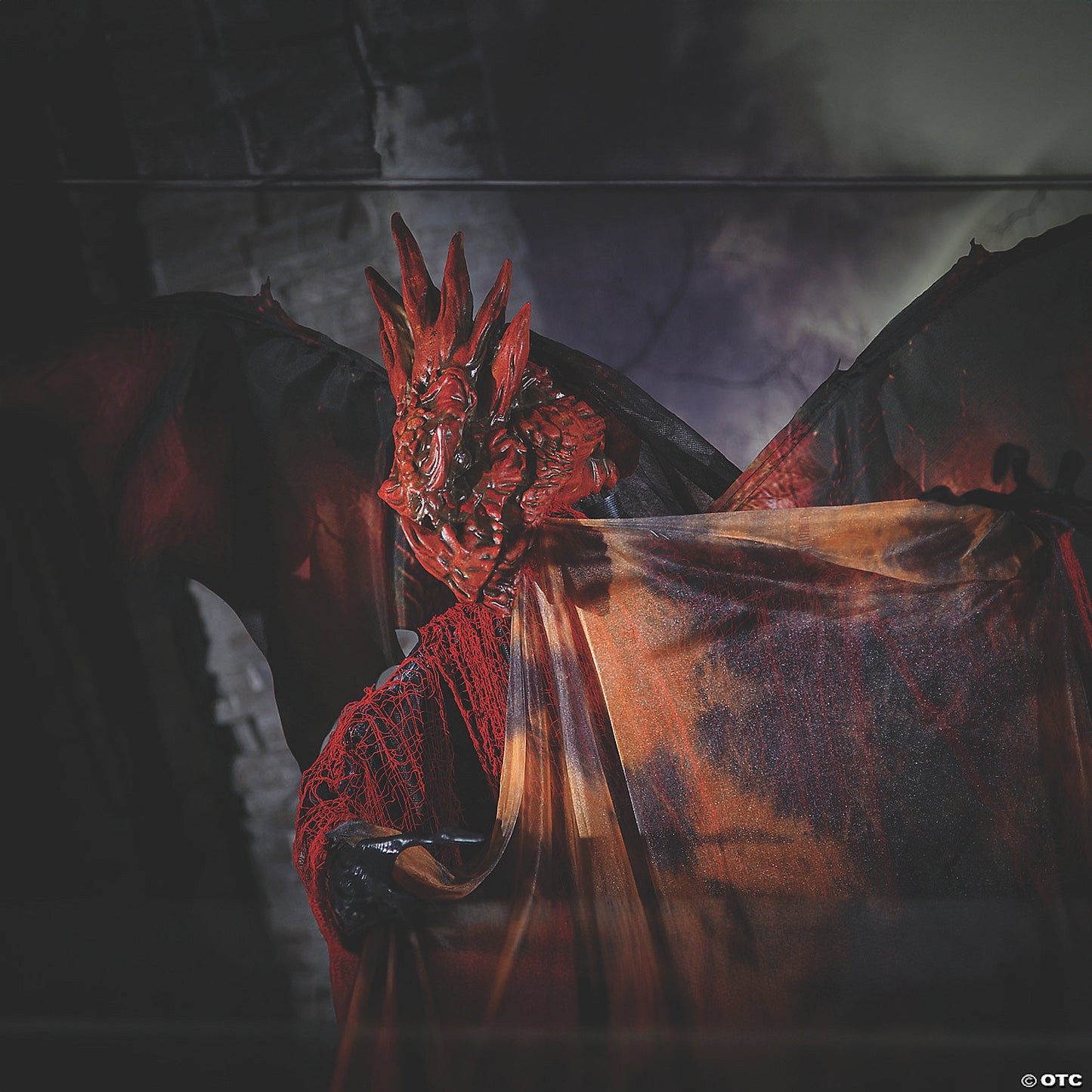 6 Ft. Standing Animated Black Red Dragon Man Halloween Decoration | USA Decoration®