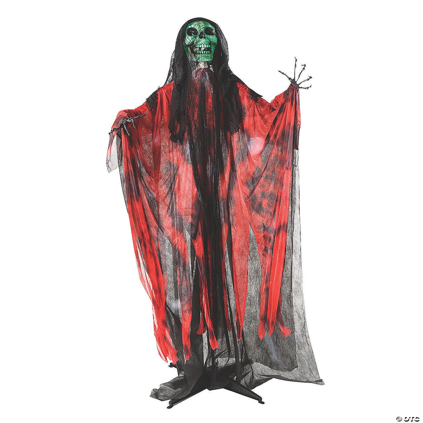 6 Ft. Standing Animated Black Red Skeleton Reaper Halloween Decoration | USA Decoration®