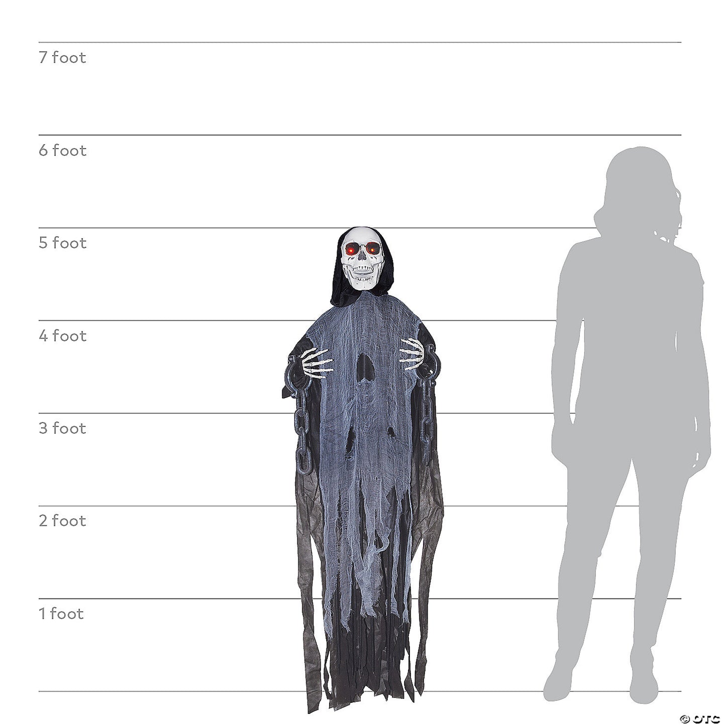 60" Animated Light-Up Hanging Ghost Skeleton in Chains Halloween Decoration | USA Decoration®