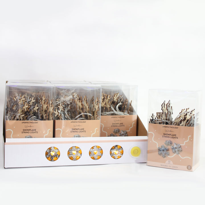 10 LED Wood Snowflake Light Set Battery Operated 2 Assorted Styles | USA Decoration®